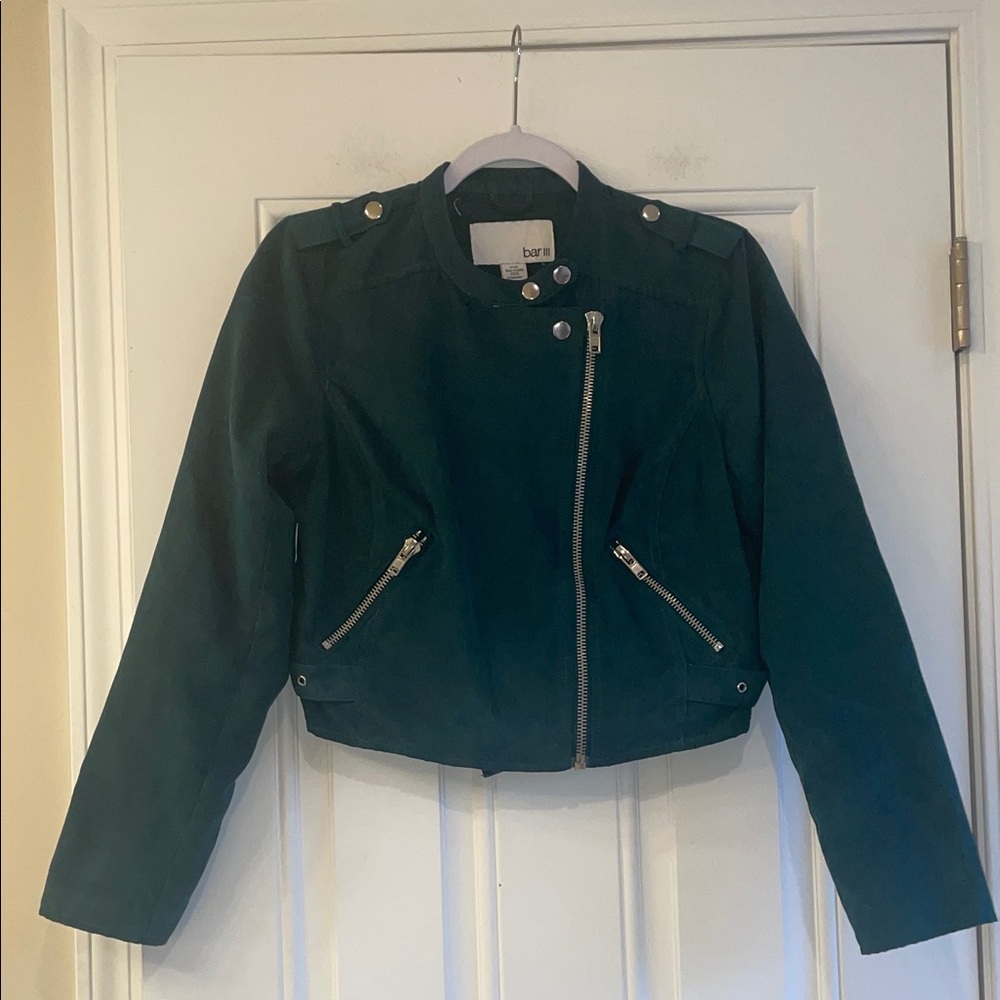 Bar III Green Faux Suede Moto Jacket Sz M